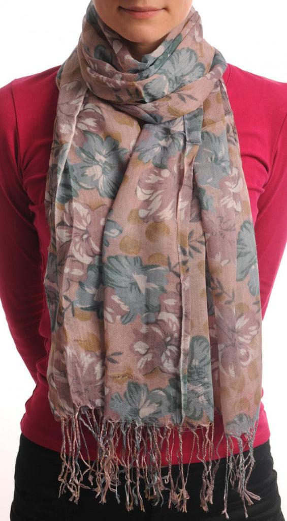 liss kiss Begonia Flowers With Tassels On Dark Mocha - Scarf