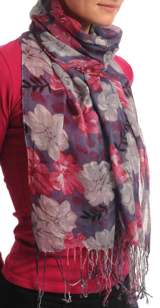 Liss Kiss Begonia Flowers With Tassels On Grey - Scarf