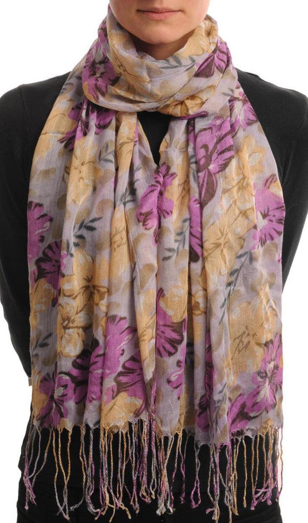 liss kiss Begonia Flowers With Tassels On Lavender - Scarf
