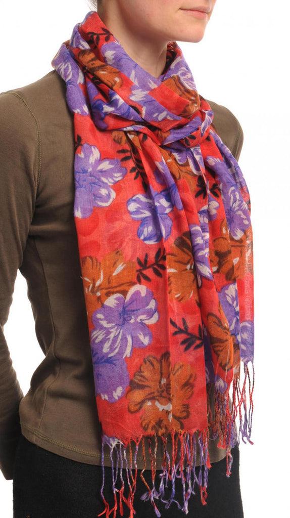 Liss Kiss Begonia Flowers With Tassels On Rust Red - Scarf
