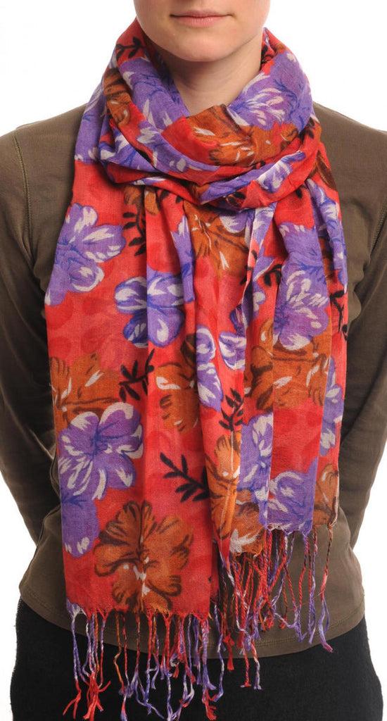 liss kiss Begonia Flowers With Tassels On Rust Red - Scarf