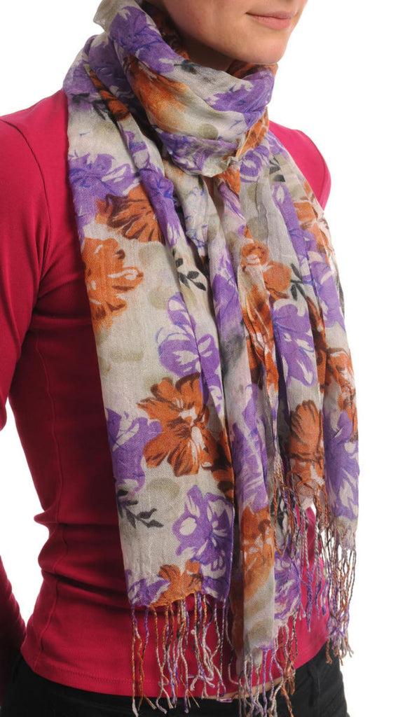 Liss Kiss Begonia Flowers With Tassels On Sand White - Scarf