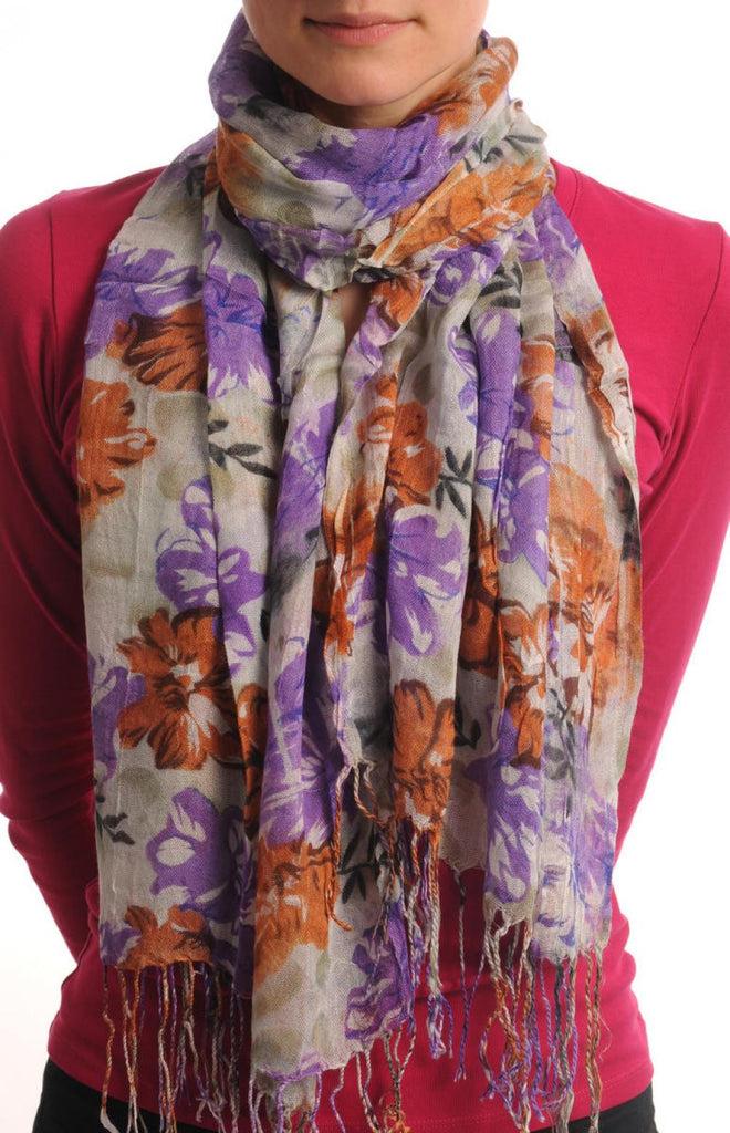 liss kiss Begonia Flowers With Tassels On Sand White - Scarf