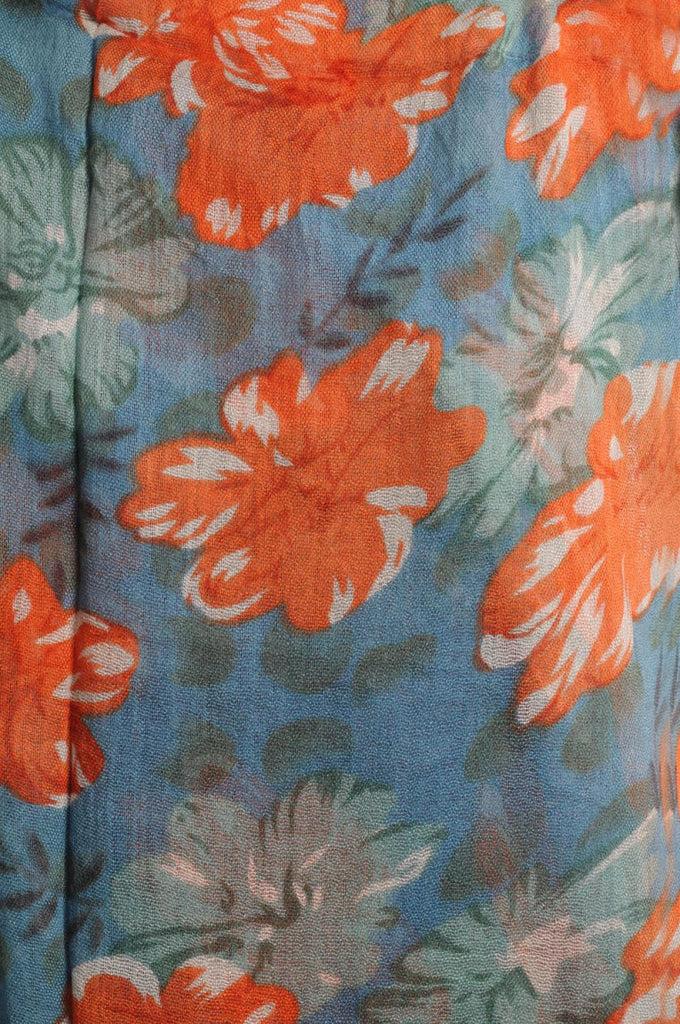 Liss Kiss Begonia Flowers With Tassels On Sea Blue - Scarf