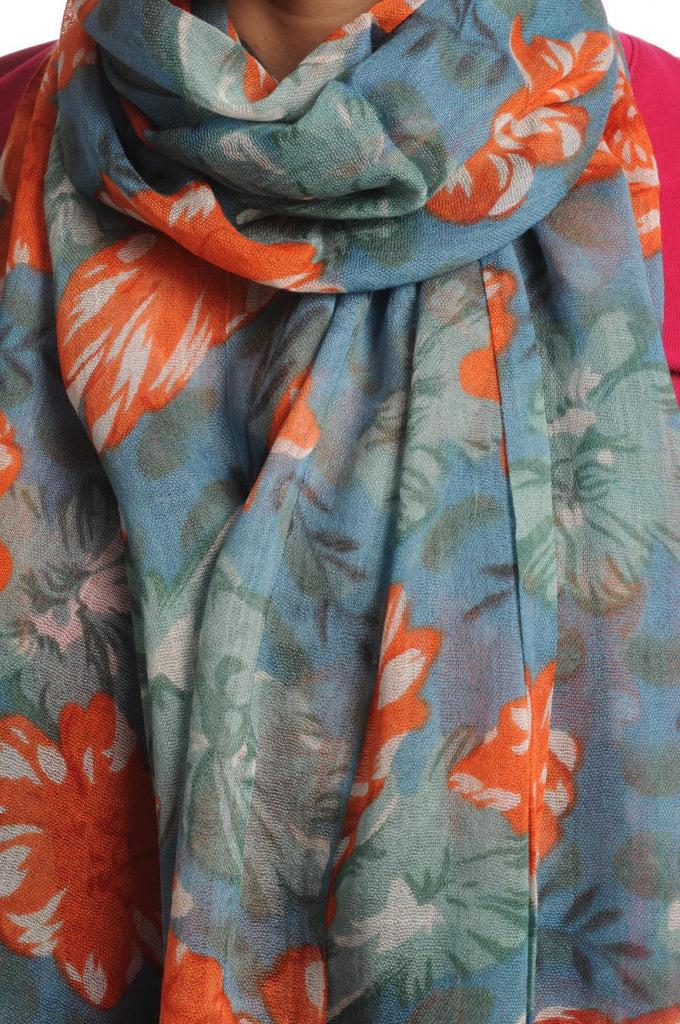 Liss Kiss Begonia Flowers With Tassels On Sea Blue - Scarf