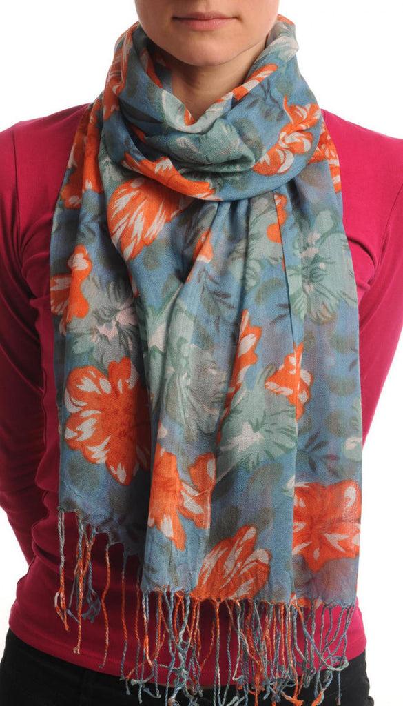 liss kiss Begonia Flowers With Tassels On Sea Blue - Scarf
