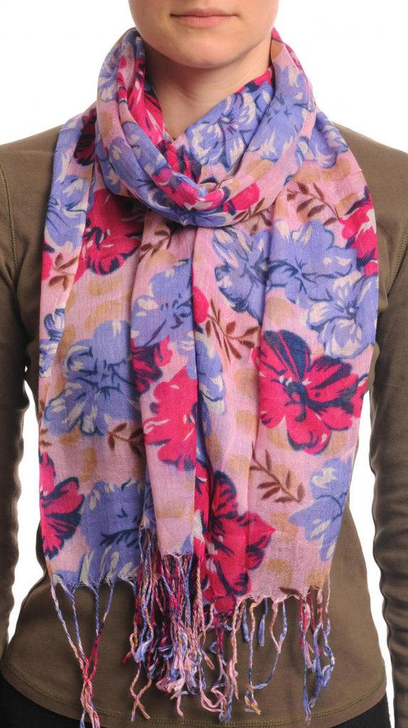 liss kiss Begonia Flowers With Tassels On Soft Pink - Scarf