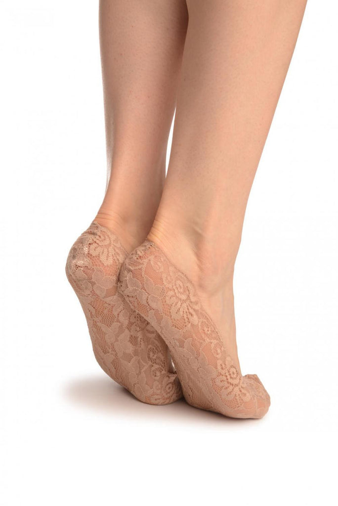Liss Kiss Beige All Over Floral Lace Footies - Footsies Socks