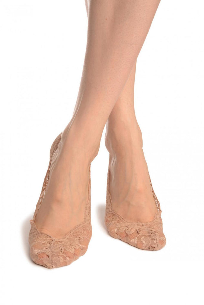 Liss Kiss Beige All Over Floral Lace Footies - Footsies Socks