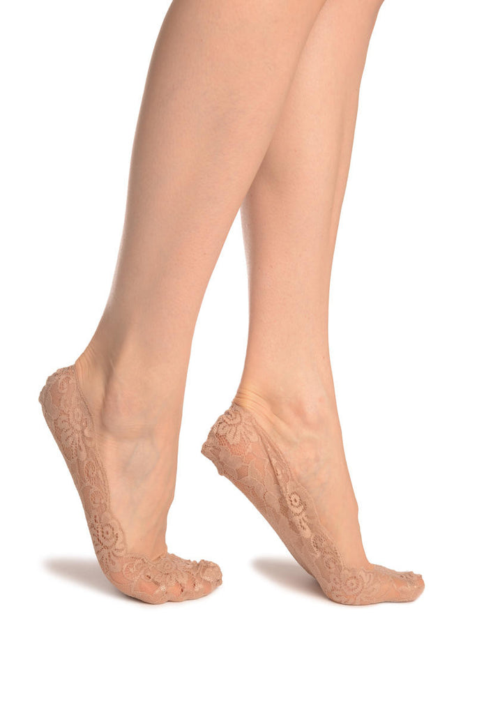 liss kiss Beige All Over Floral Lace Footies - Footsies Socks