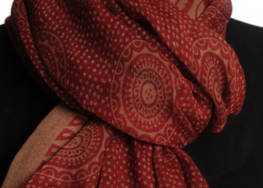 Liss Kiss Beige Aztec Sun On Burgundy Unisex Scarf & Beach Sarong - Scarf