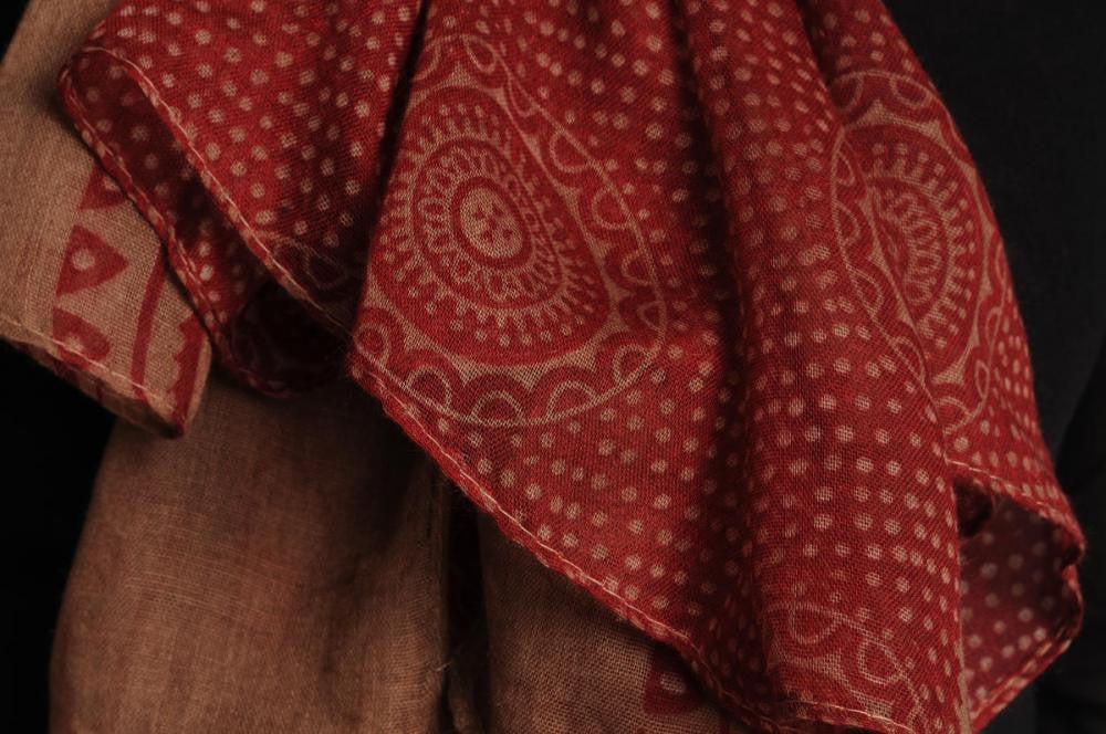 Liss Kiss Beige Aztec Sun On Burgundy Unisex Scarf & Beach Sarong - Scarf