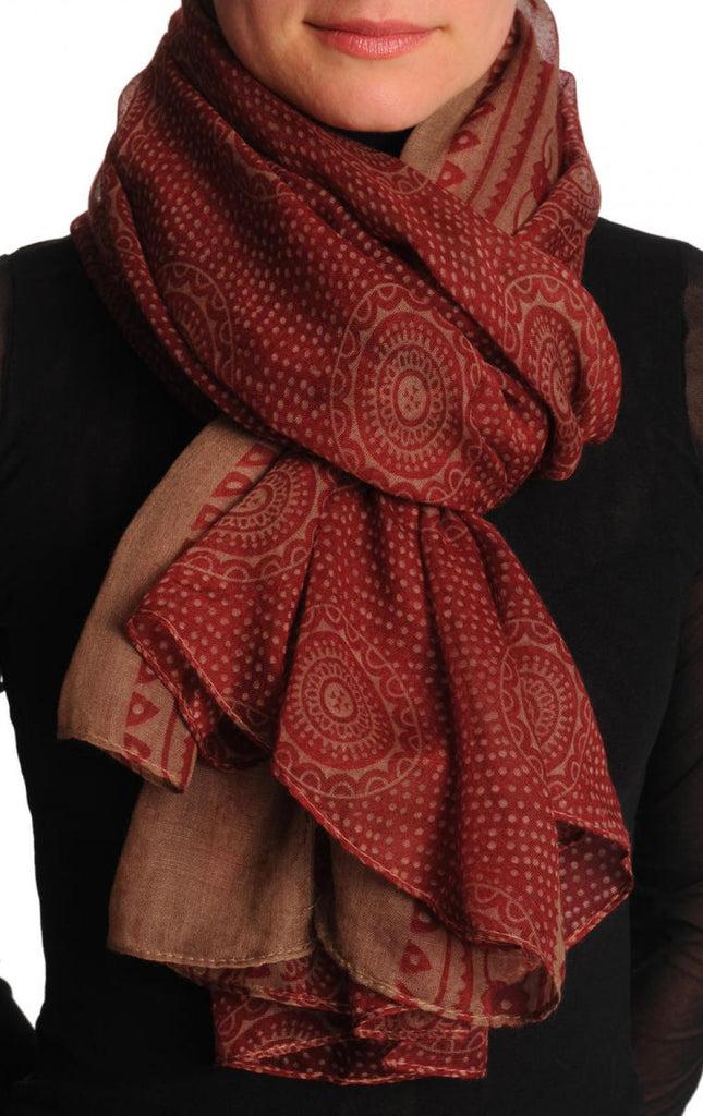 liss kiss Beige Aztec Sun On Burgundy Unisex Scarf & Beach Sarong - Scarf