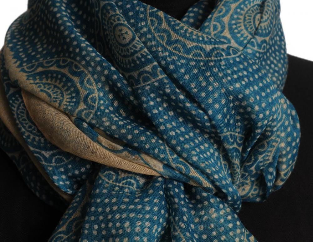 Liss Kiss Beige Aztec Sun On Teal Blue Unisex Scarf & Beach Sarong - Scarf