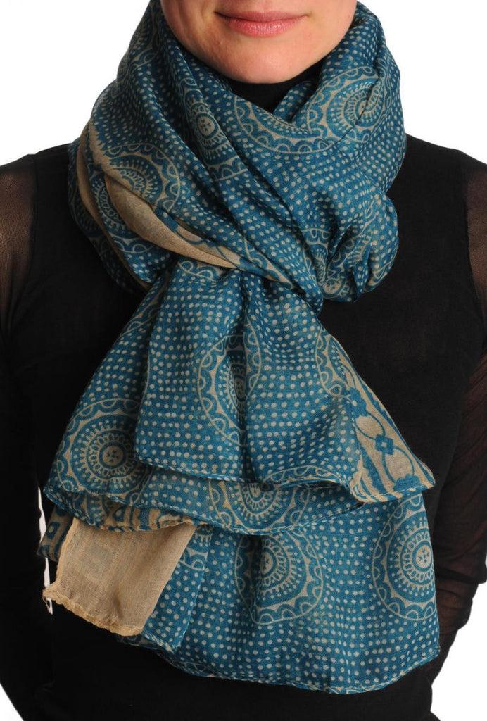 liss kiss Beige Aztec Sun On Teal Blue Unisex Scarf & Beach Sarong - Scarf