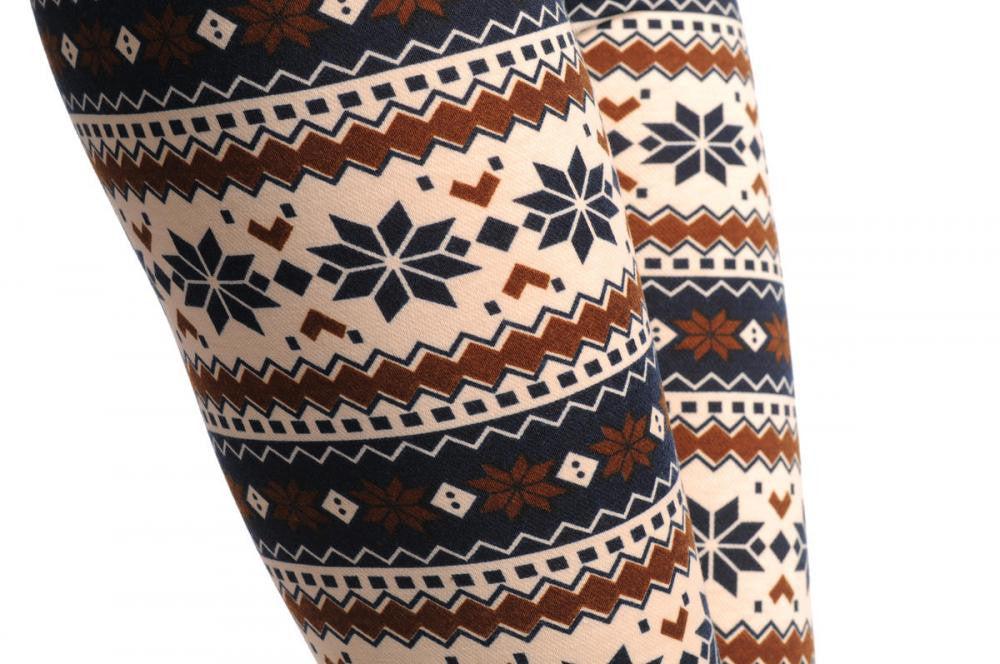 Liss Kiss Beige Black & Brown Aztec Jacquard Knit Print - Leggings