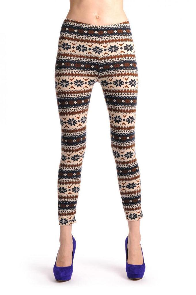 Liss Kiss Beige Black & Brown Aztec Jacquard Knit Print - Leggings