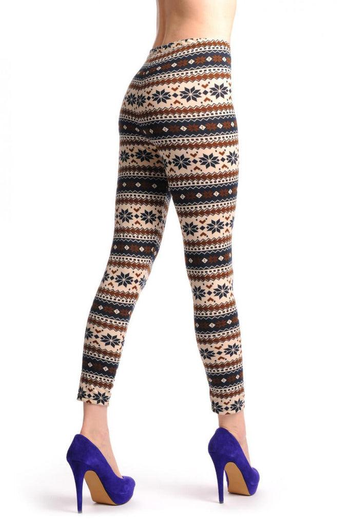Liss Kiss Beige Black & Brown Aztec Jacquard Knit Print - Leggings
