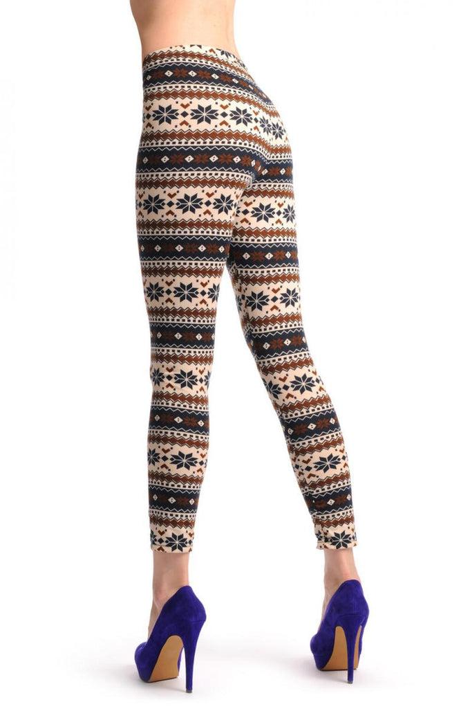 liss kiss Beige Black & Brown Aztec Jacquard Knit Print - Leggings liss kiss Beige Black & Brown Aztec Jacquard Knit Print - Leggings