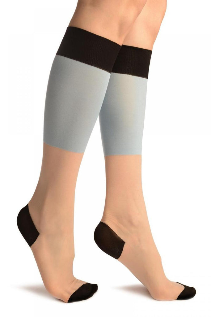 liss kiss Beige & Blue With Black Trim Socks Knee High - Socks
