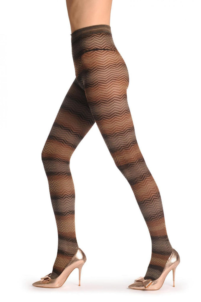 Liss Kiss Beige Brown & Grey Woven ZigZag 80 Den - Tights