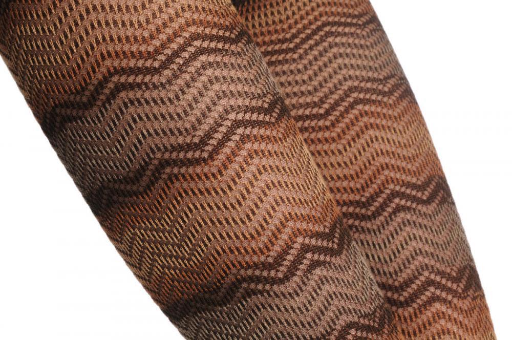 Liss Kiss Beige Brown & Grey Woven ZigZag 80 Den - Tights
