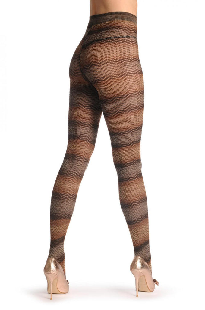 Liss Kiss Beige Brown & Grey Woven ZigZag 80 Den - Tights