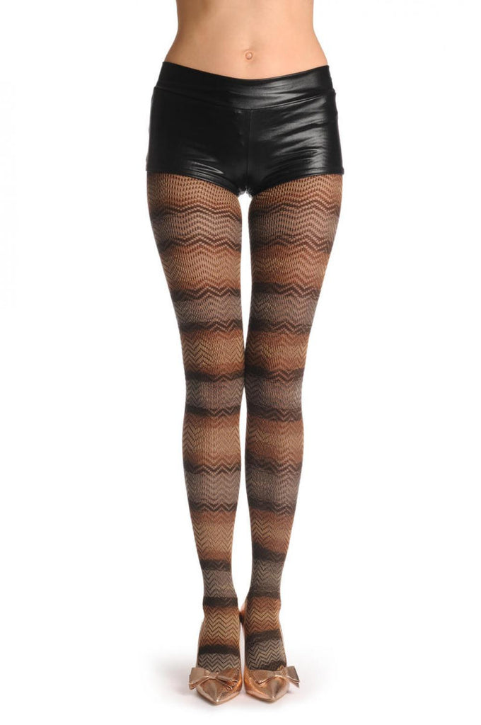 liss kiss Beige Brown & Grey Woven ZigZag 80 Den - Tights