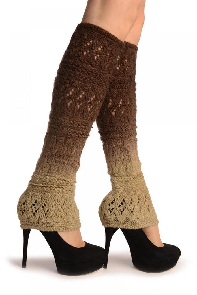 liss kiss Beige & Brown Ombre Soft Knitted Lace - Leg Warmers