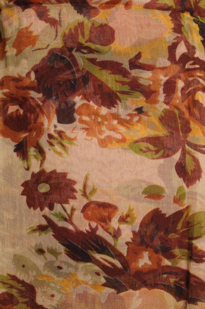 Liss Kiss Beige & Brown Vintage Flowers On Mocha Unisex Scarf & Beach Sarong - Scarf
