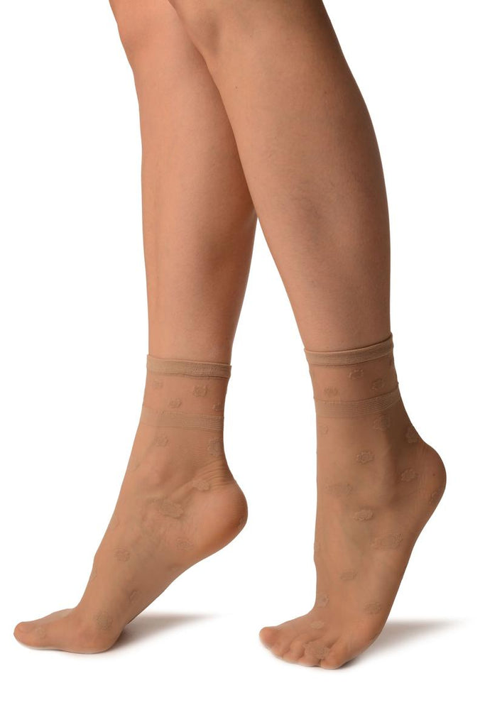 Liss Kiss Beige Camomile Flowers Ankle High Socks - Socks