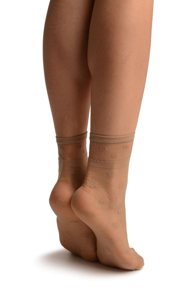 Liss Kiss Beige Camomile Flowers Ankle High Socks - Socks