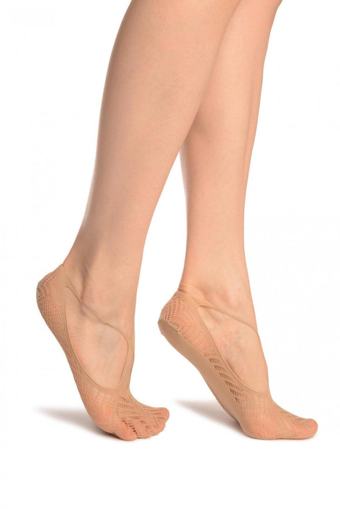 Liss Kiss Beige Chrochet Lace With Straps Footies - Footsies Socks