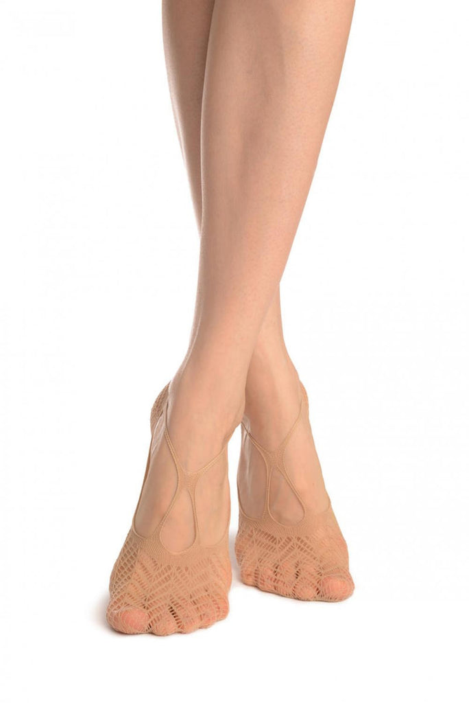 liss kiss Beige Chrochet Lace With Straps Footies - Footsies Socks