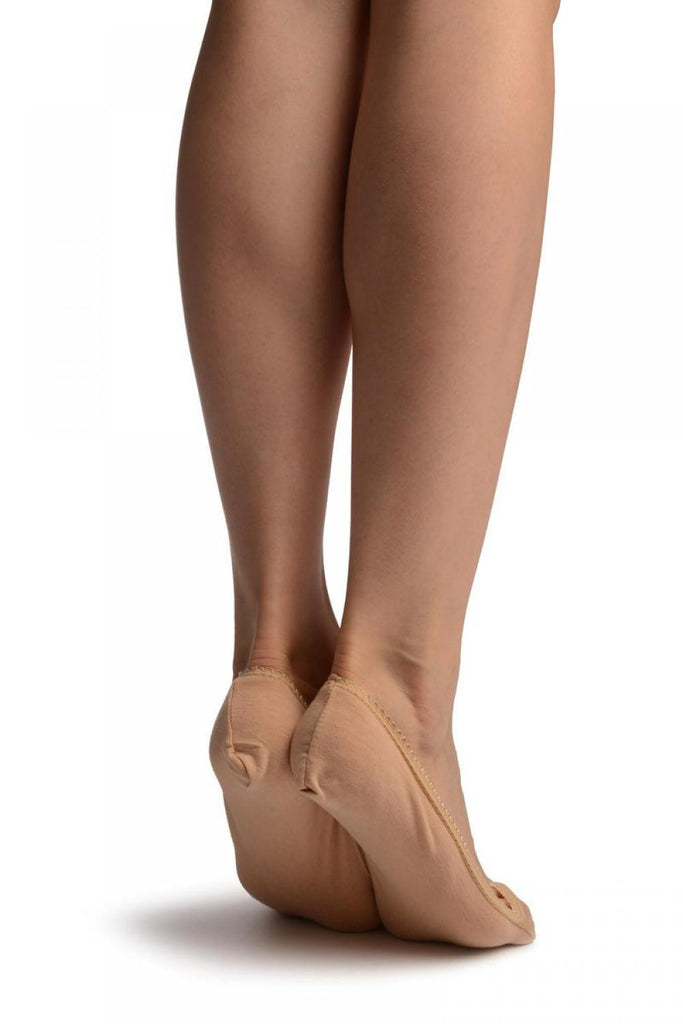 Liss Kiss Beige Cotton With Floral Lace Front Footies - Footsies Socks