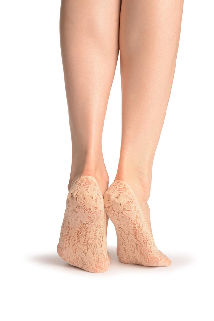 Liss Kiss Beige Crochet Floral Lace Footies - Footsies Socks