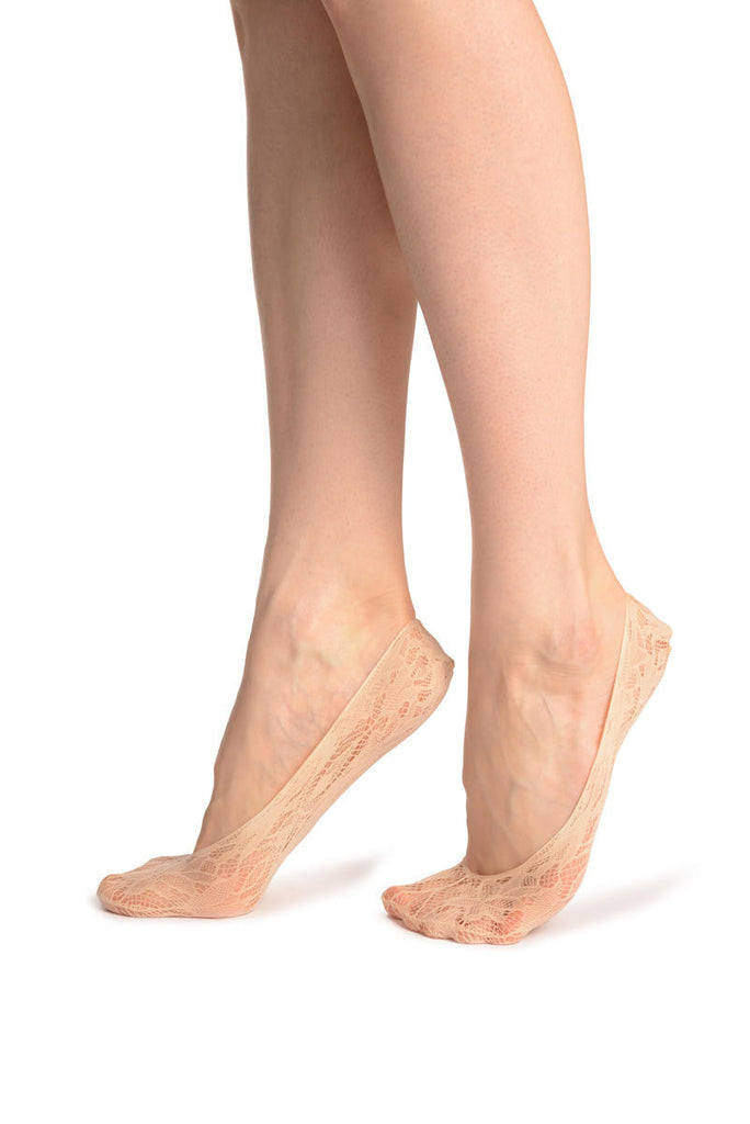 Liss Kiss Beige Crochet Floral Lace Footies - Footsies Socks