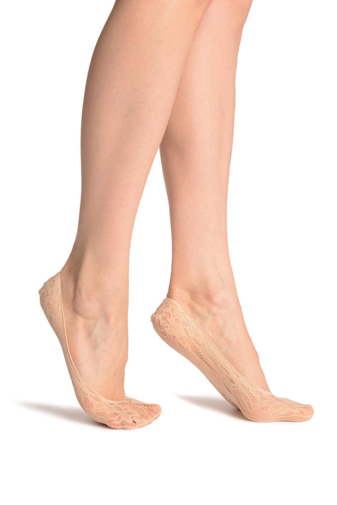 liss kiss Beige Crochet Floral Lace Footies - Footsies Socks