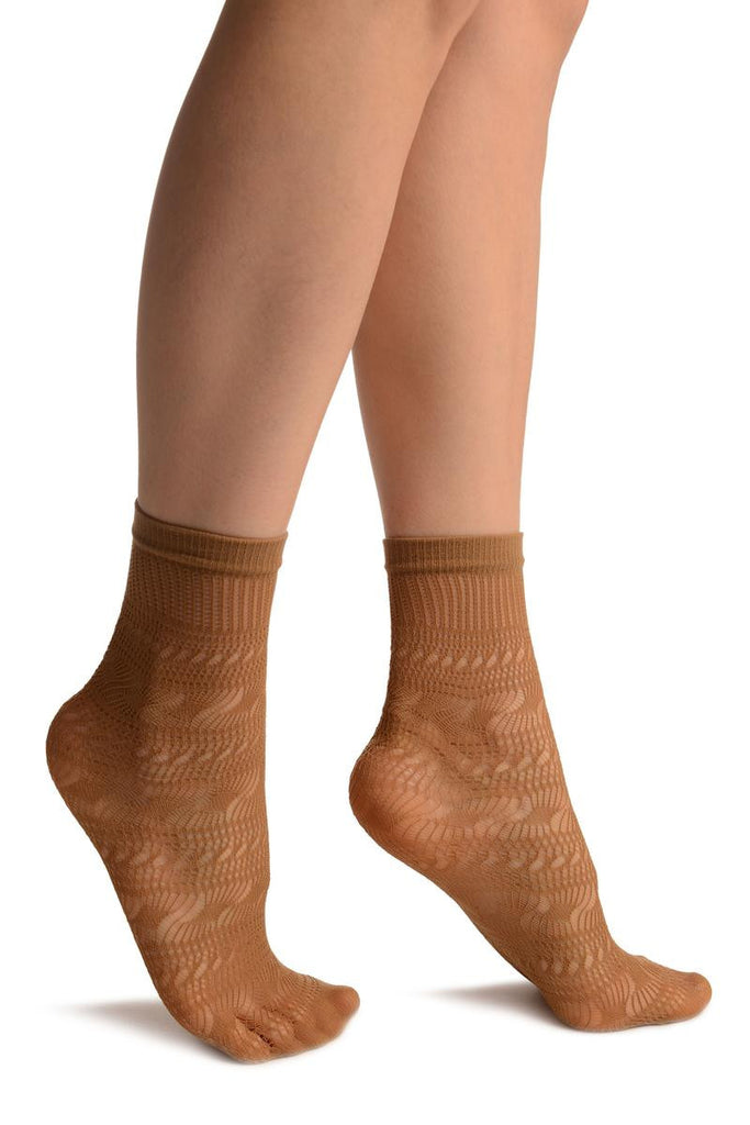 liss kiss Beige Crochet Layered Lace Top Ankle High Socks - Socks