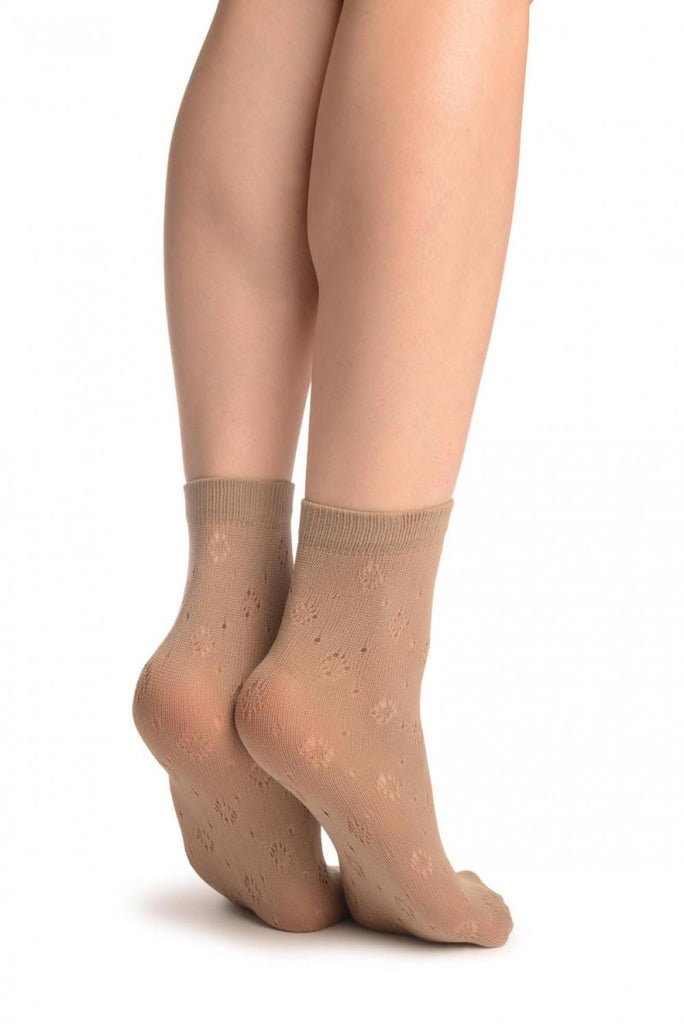 Liss Kiss Beige Crochet Rombs Ankle High Socks - Socks