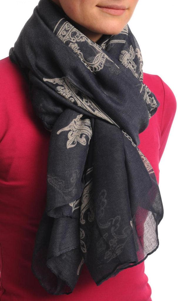 liss kiss Beige Crowns On Navy Blue Unisex Scarf & Beach Sarong - Scarf