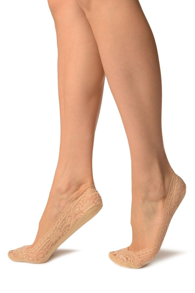 Liss Kiss Beige Daisy Flowers Lace With Silicon Grip & Cotton Sole Footsies - Footsies Socks