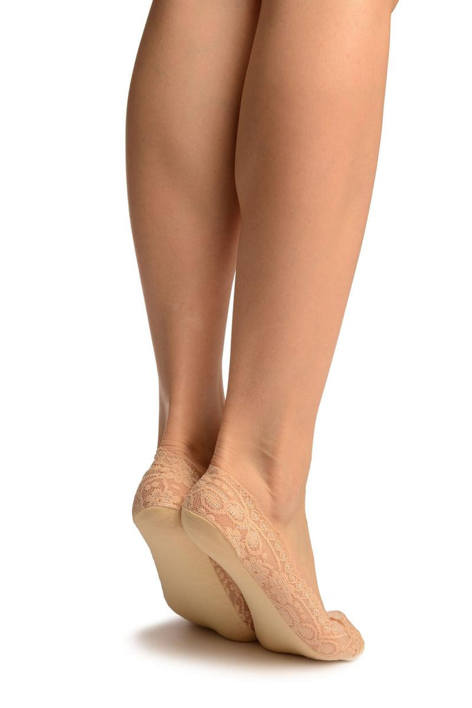 Liss Kiss Beige Daisy Flowers Lace With Silicon Grip & Cotton Sole Footsies - Footsies Socks