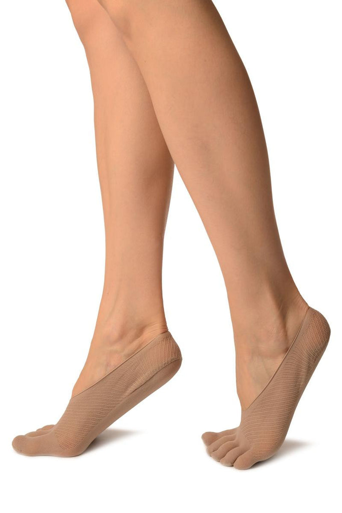 Liss Kiss Beige Diagonal Stripes Mesh Separate Toes Footsies - Footsies Socks