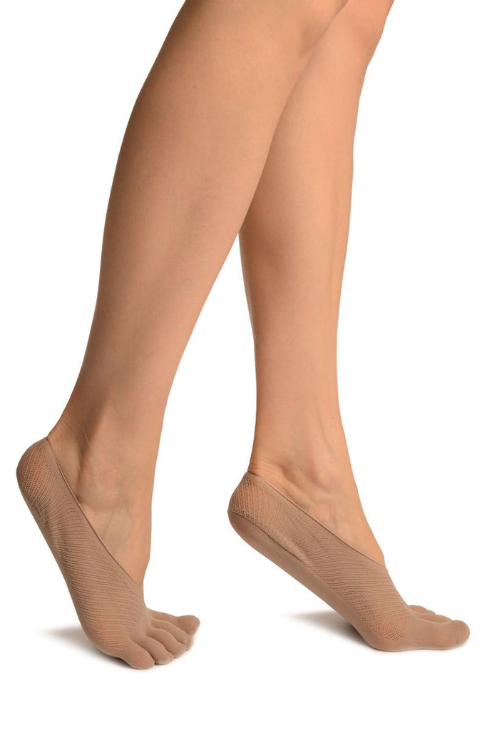 Liss Kiss Beige Diagonal Stripes Mesh Separate Toes Footsies - Footsies Socks