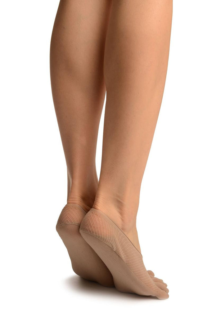 Liss Kiss Beige Diagonal Stripes Mesh Separate Toes Footsies - Footsies Socks