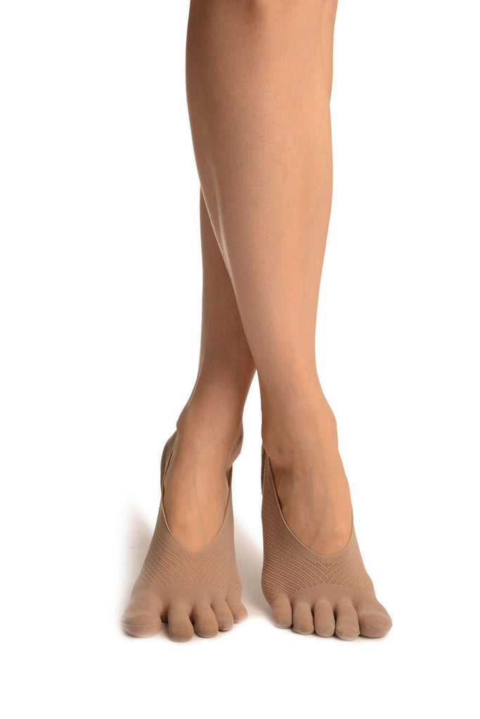 Liss Kiss Beige Diagonal Stripes Mesh Separate Toes Footsies - Footsies Socks