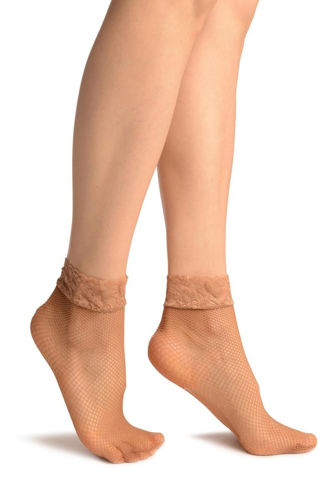 liss kiss Beige Fishnet Comfort Top Ankle High Socks - Socks