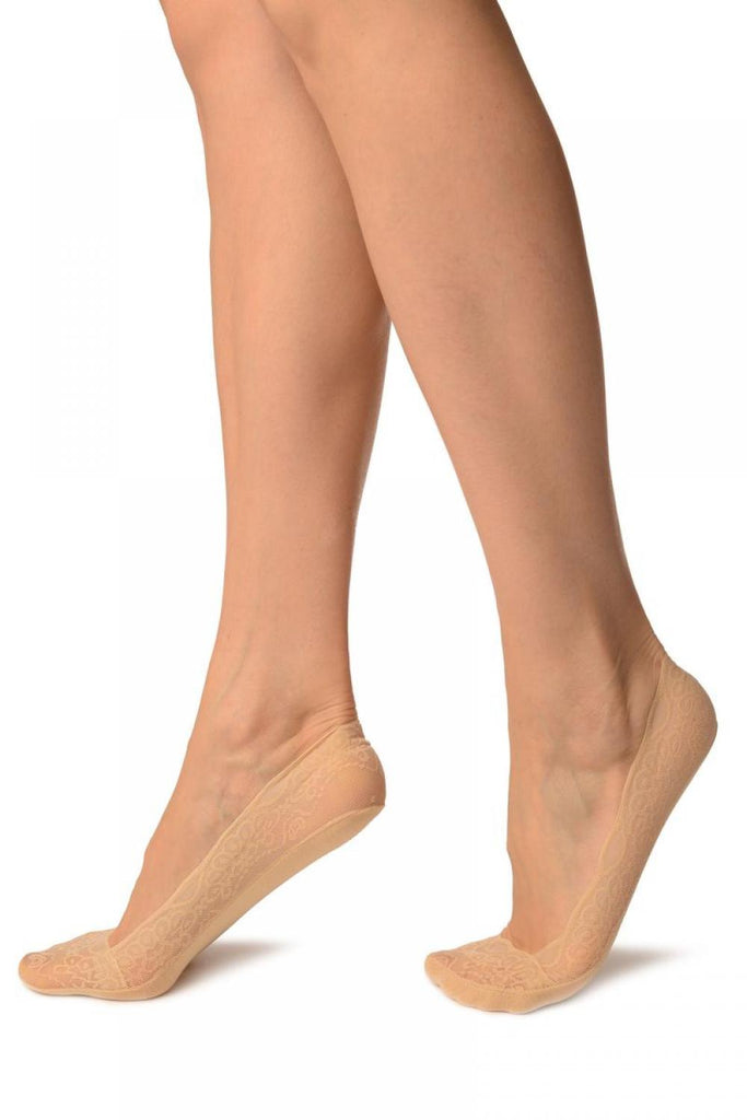 Liss Kiss Beige Floral Micro Mesh With Silicon Grip & Cotton Sole Footsies - Footsies Socks