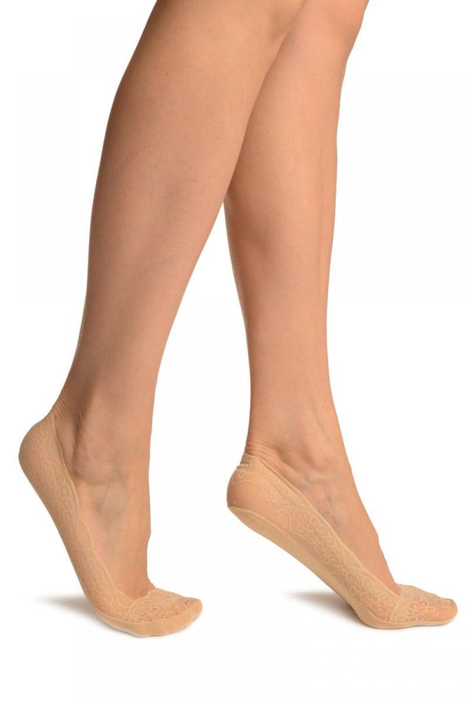 liss kiss Beige Floral Micro Mesh With Silicon Grip & Cotton Sole Footsies - Footsies Socks